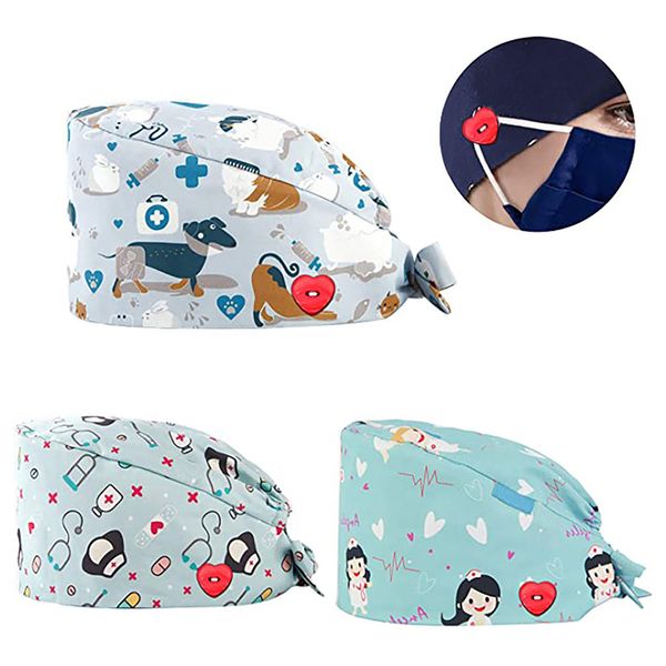 Cartoon Pattern Medical Scrub Hat Hospital Doctor Work Caps Health Worker Cap Pet Clinic Nurse Estetista Cappelli da infermiera