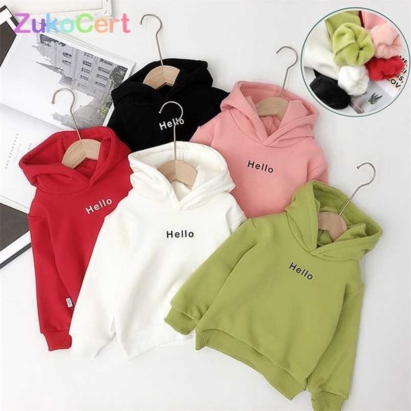 Sonbahar Kış Kazak Erkek Kız Çocuk Kalınlaşmak Kazak Üst Moda Kore Hoodie Mektubu Girls 211111