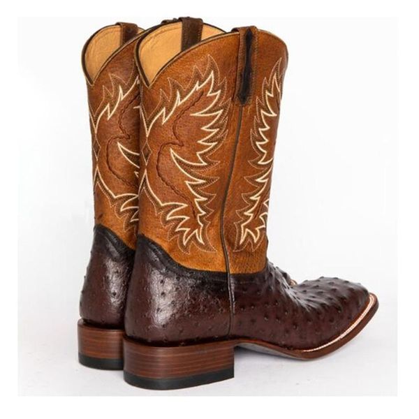 

mens mid-calf boots vintage embroidery western cowboy biker slip on winter casual shoes pointed toe men, Black