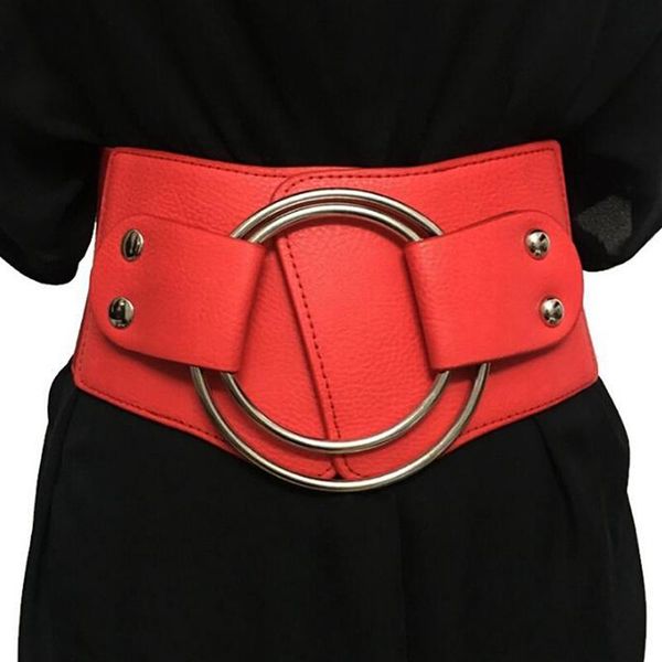 

belts vintage wide waist elastic for ladies stretchy corset waistband metal big ring women's belt fashion women cummerbund pu, Black;brown