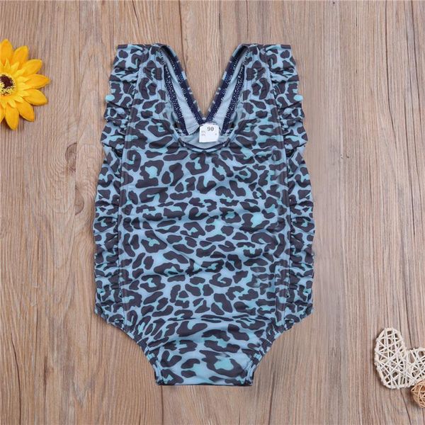 

1-5t kid baby girl bikini swimsuit one-piece leopard print u-shaped neck ruffle blue swimwear swimming bathing suit one-pieces, Black