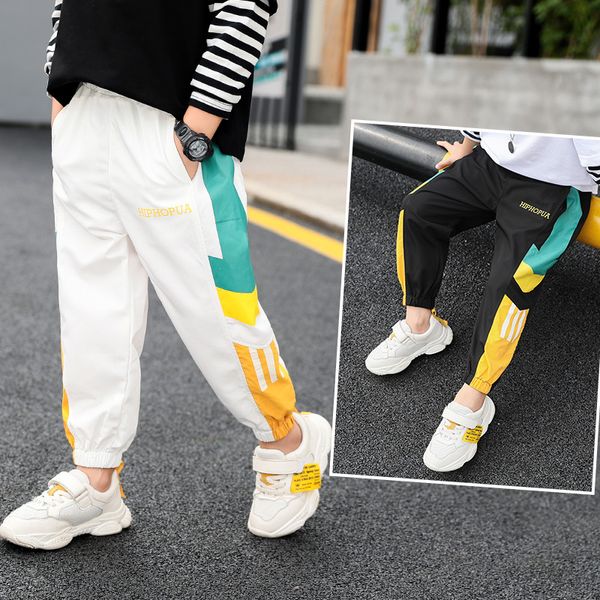 

hip hop boys sweatpants splice pants casual trousers cargo pants elastic waist harem pants kids children clothes streetwear 2021, White