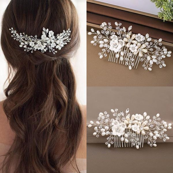 

hair clips & barrettes forseven sweet comb insert headdress luxury pearl bridal jewelry white flower headwear wedding accessories for women, Golden;silver