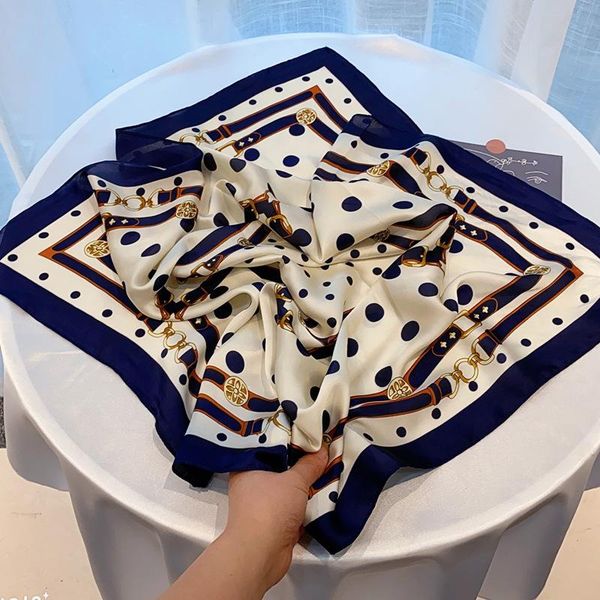 

scarves 2021 spring square scarf women print silk feeling hair band foulard female neckerchief lady bandana neck luxury, Blue;gray