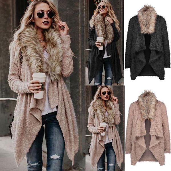 Misturas de lã femininas vendendo senhoras est outono colar de pele cardigan trench de pelúcia casaco longo mulher cashmere casacos inverno