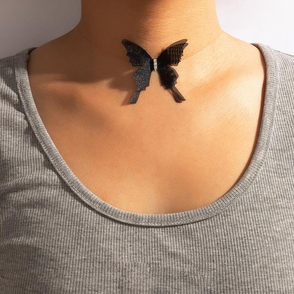 

chokers black/white butterfly necklaces for women summer fashion white transparent chocker club party jewelry arrival, Golden;silver