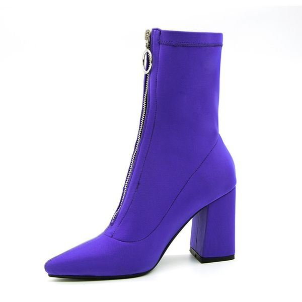 

senior purple stretch zipper ankle boots heel women comfort square heel short booties pointed toe 9cm high heels shoes 210507, Black