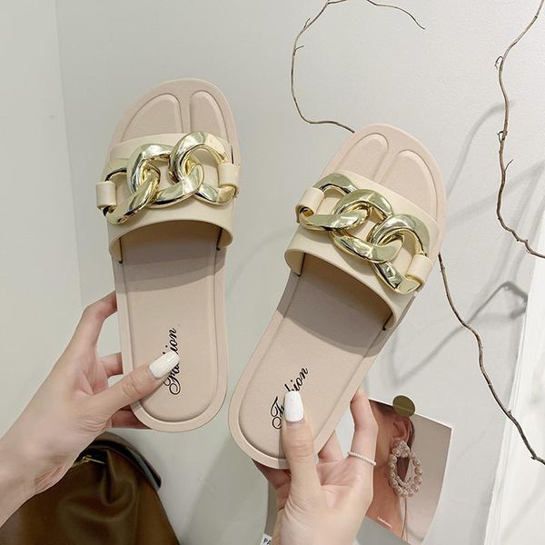 

slippers shoes casual rivet slipers women slides luxury flat 2021 soft rome pu metal decoration basic, Black