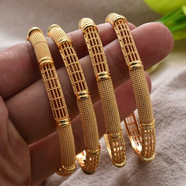 4 teile/los 24 karat Armreifen Äthiopischen Gold Farbe Armreifen für Frauen Mädchen Indische Dubai Afrikanische Hochzeit Bangls Armband Party braut Geschenk Q0717
