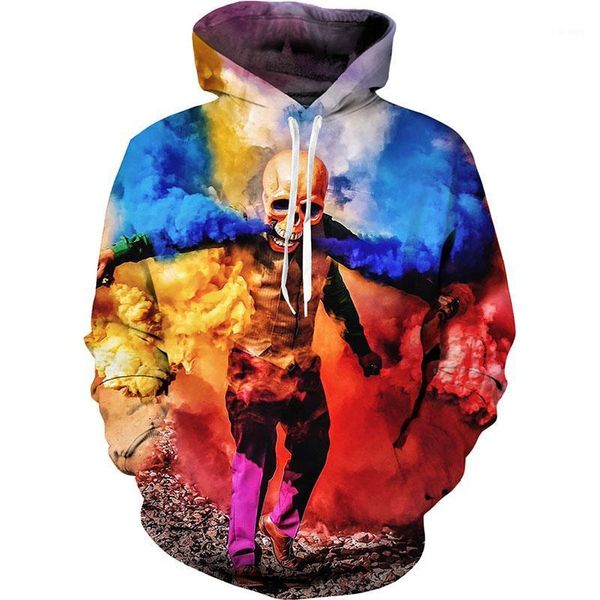 

men's hoodies & sweatshirts autumn winter anime colorful horror skull men hip hop streetwear oversized sweatshirt pullover, Black