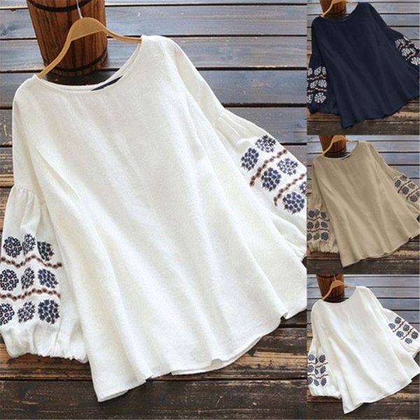 

women's blouses & shirts casual plus size long sleeves shirt 2021 autumn printed fashion o-neck loose blouse camisas mujer chemises fe, White