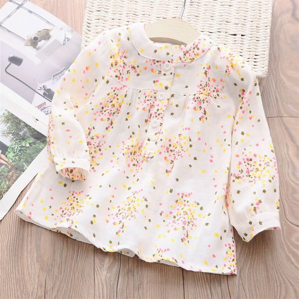 

Girls Tops 2021 Spring Autumn Casual 2-12 Years Cotton Mandarin Collar Long Sleeve Full Flower Print Kids Girl Blouses Shirts, White