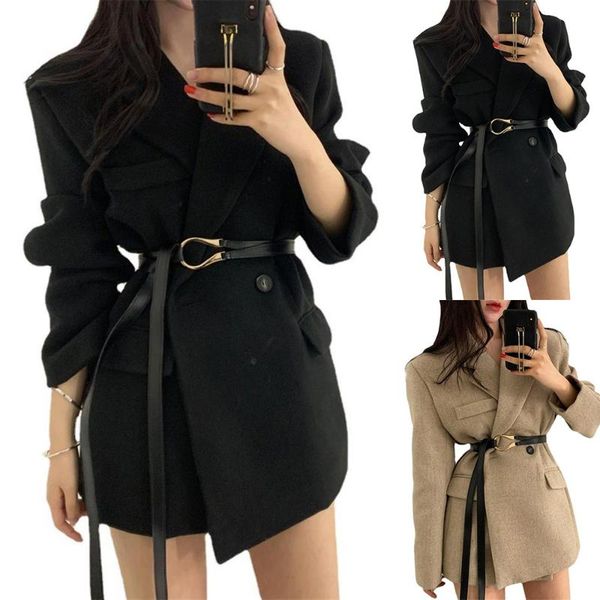 

women's wool & blends belt tie up overcoat winter long sleeve jackets casual jacket coat slim fit outerwear warm autumn women coats, Black