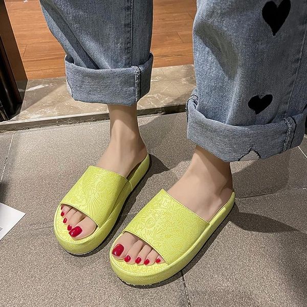 

slippers 2021 summer women's hand-painted thick white luminous beach shoes outdoor leisure platform sandals, Black