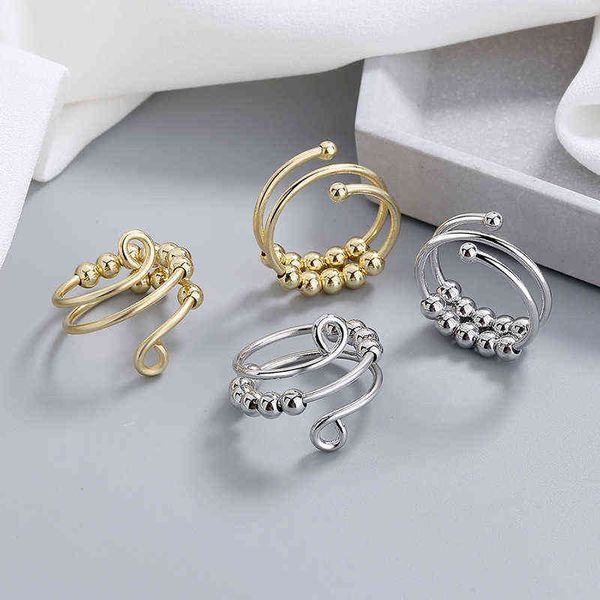 

fashion new european and american open double layer adjustable decompression color preserving stress anxiety ring g1125, Slivery;golden