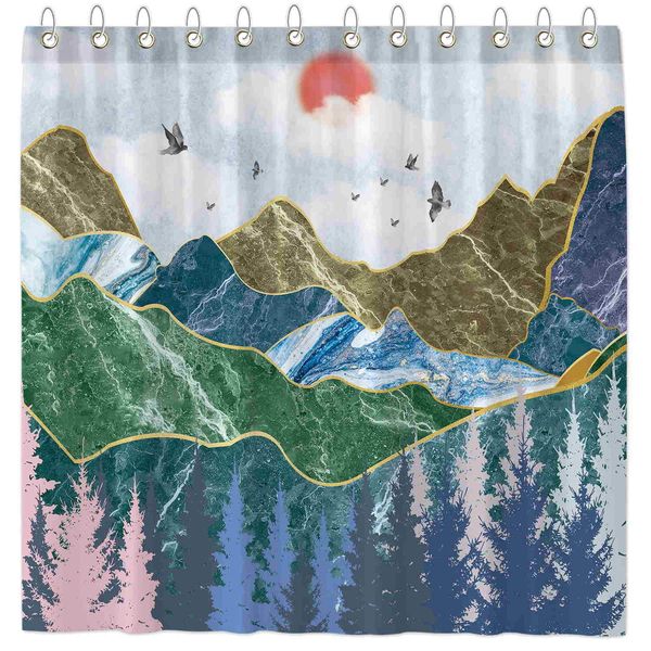 

mountain forest shower curtain for bathroom nature scenery landscape home bathtubs curtain decoration set with 12 hooks easy