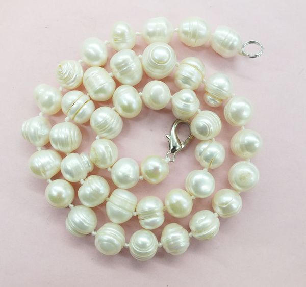 

huge natural pearl 12-14mm white baroque freshwater cultured pearl necklace 50cm (note / flawed), Golden;silver