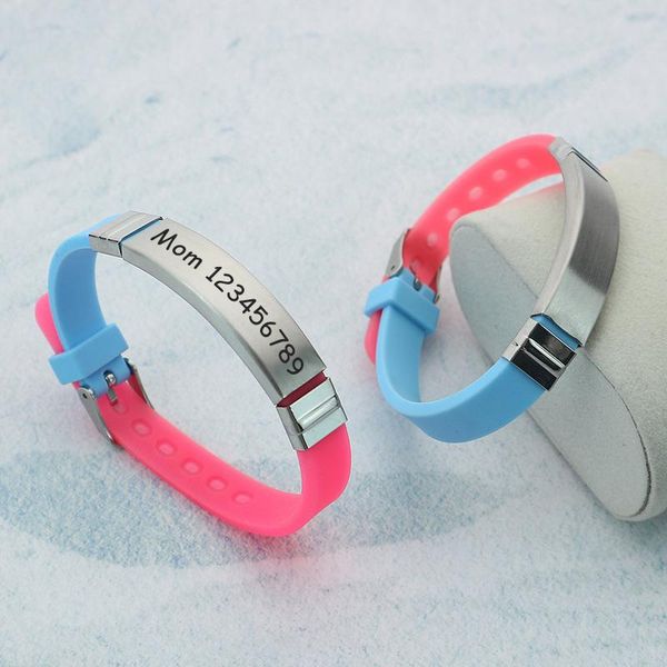 

charm bracelets personalize engrave id silicone for son daughter custom baby kid wristbands stainless steel bangles, Golden;silver