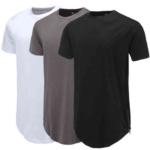 Männer Casual T-Shirt Kurve Saum Seite Mit Zipper Kurzarm Streetwear Männer Lange linie Hip Pop Stil Tops Mode Männer verlängern Swag T G1222