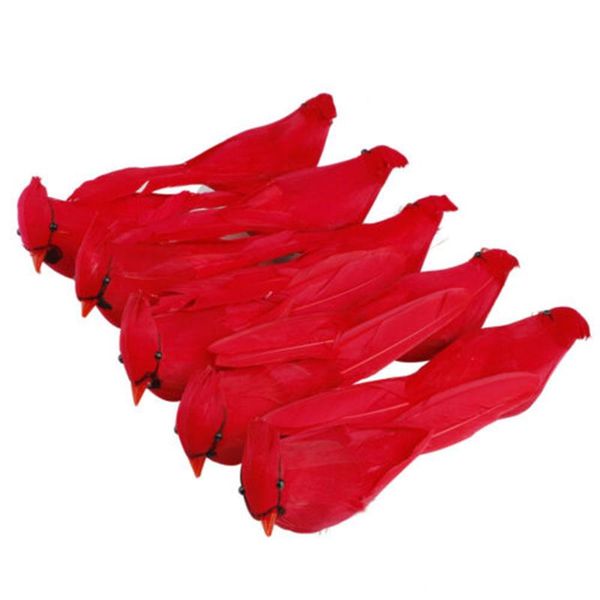 

christmas decorations 12pcs artificial birds red clip-on feathered