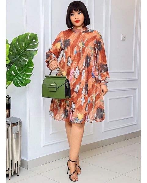 

dress chiffon printed line dressed loosely down sleeve long elegant high collar fine at height of the female african knee plus size autumn 2, Black;gray