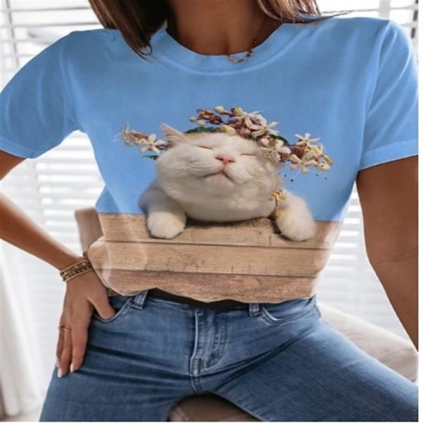 

xw4 20213d animal t- women's cat print crew neck 20213d animal t-women's t-shirt cat print crew neck t-shirt, White