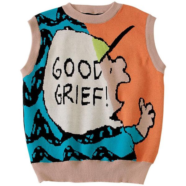 

women's vests fashion cartoons sweater vest for women autumn winter preppy knitted sleeveless jumper lady's korean pull clothes ve, Black;white
