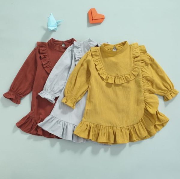 

girl's dresses cute baby fashion toddler autumn ruffled dress girls solid color long sleeve round neck comfortable folds daily leisure, Red;yellow