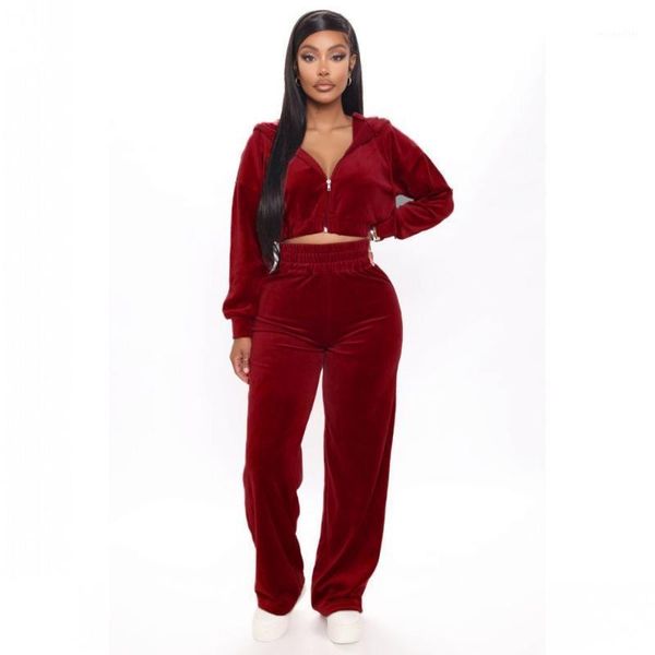 

women's two piece pants tracksuit outfits pure color plus fleece long sleeve jacket+straight two-piece winter casual slim sweater set, White