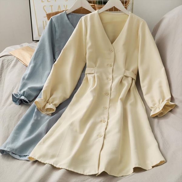 

clothing spring autumn short mini women dress sweet solid v neck long sleeve cotton white, Black;gray