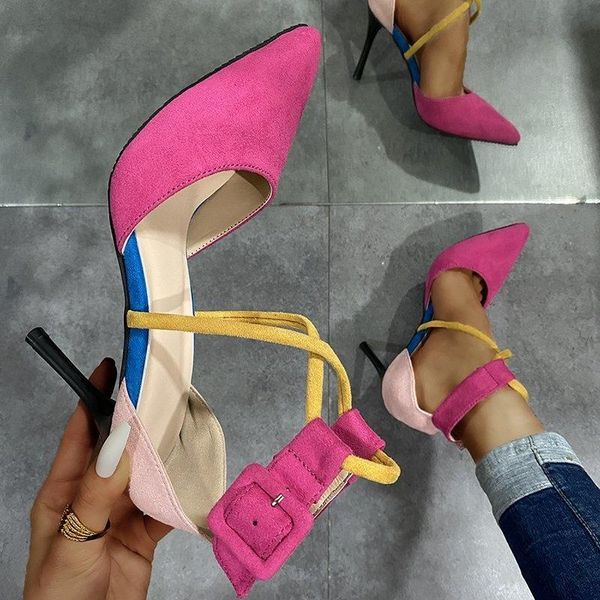 

dress shoes fashion mix color super high heels pumps women pointed toe cross buckle woman party ladies, Black