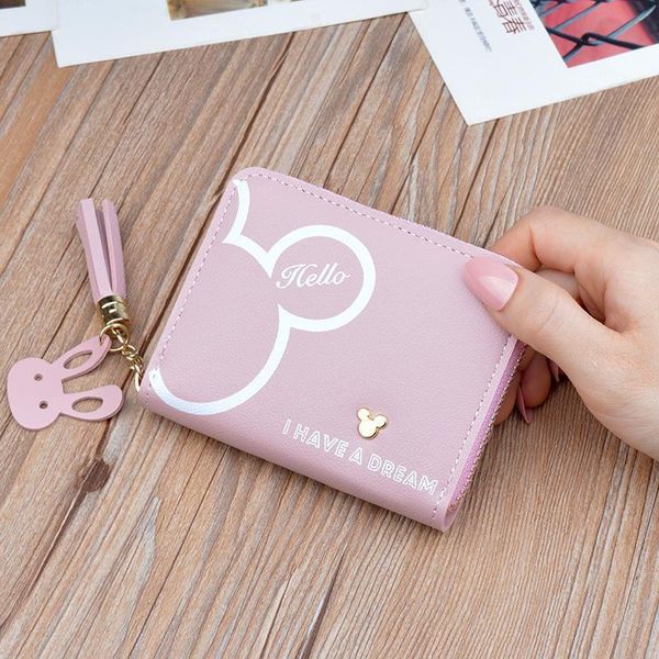 

women small wallets ladies short zipper tassel wallet fashion womens and purses money bag, Red;black