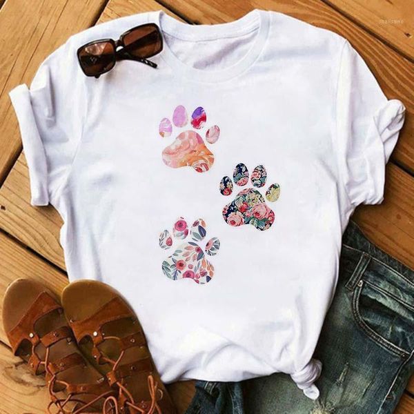 

female summer fashion short sleeve o-neck t-shirt women t shirt dog graohic kawaii print ladies causal tee women's, White