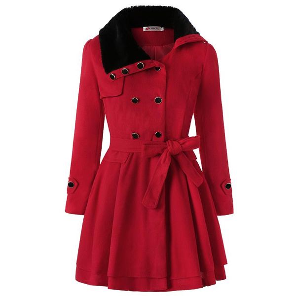 

women's wool & blends woman long-sleeved warm overcoat 2021 winter fashion plush turn-down double breasted belt lady jacket vintage sol, Black