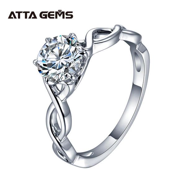 

cluster rings attagems 1.0ct 6.5mm ef round rhodium plating twist 925 silver moissanite ring diamond test passed jewelry woman girlfriend gi, Golden;silver