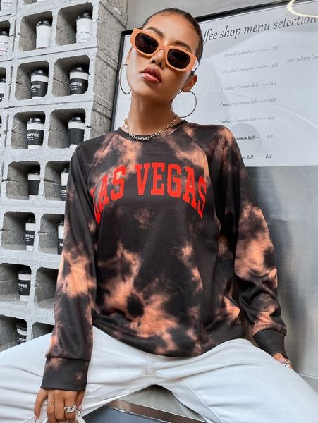 

tie dye letter graphic raglan sleeve pullover e0hd#, White;black