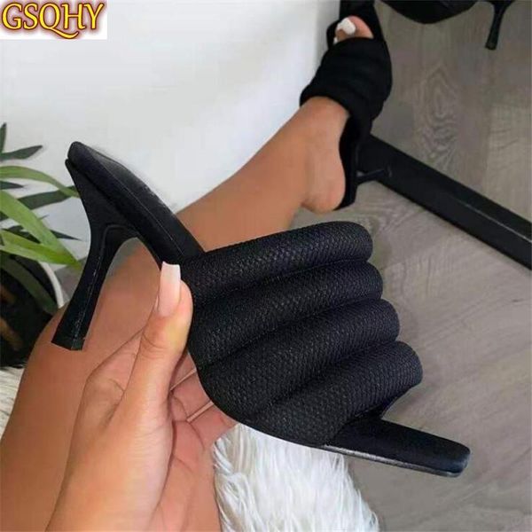 

elegant thin high heels women party dress shoes fashion breathable mesh square toe ladies slippers sandals, Black