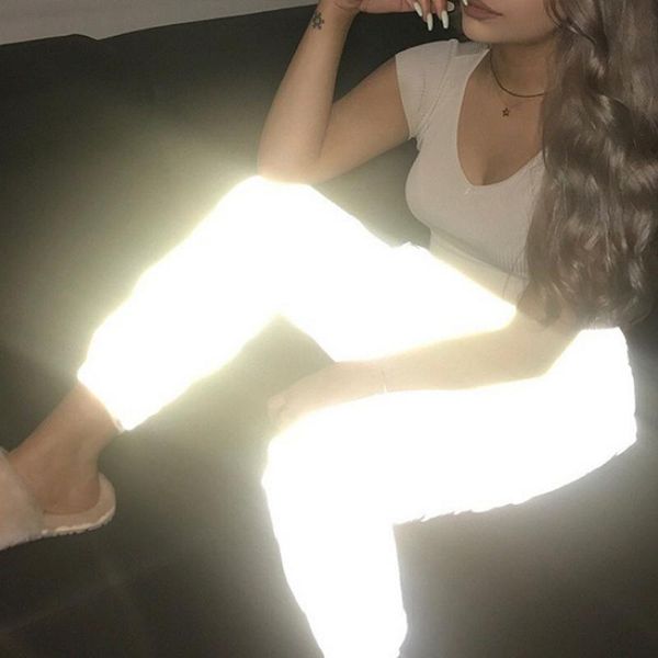

women's pants & capris reflective sweatpants high waist harem streetwear night club womens trousers 2021 autumn winter loose joggers, Black;white