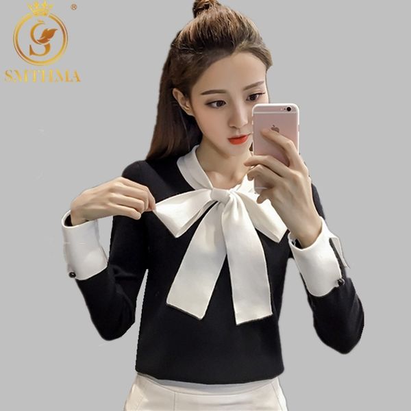 

fashion bow sweater autumn elegant v- collar long sleeve pullovers 210520, White;black