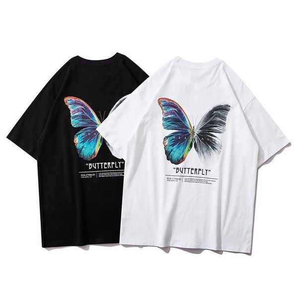 

men's t-shirts 2021 and woman t-shirt street fashion style wear harajuku butterfly hip-hop extra large black, White;black