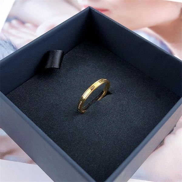 

wedding rings yun ruo golden simple english letter ring female trendy fashion temperament titanium steel index finger jewelry wholesale, Slivery;golden