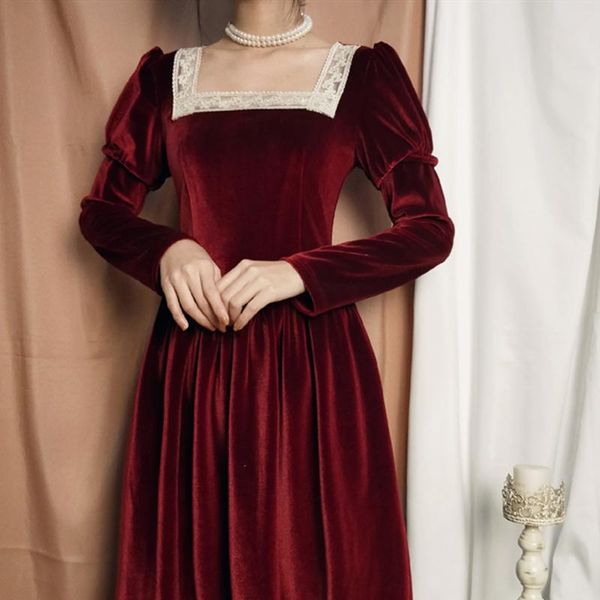 

casual dresses wavsiyier 2021 women runway autumn winter patchwork velvet elegant luxury vintage boho long sleeve party dress a-line, Black;gray