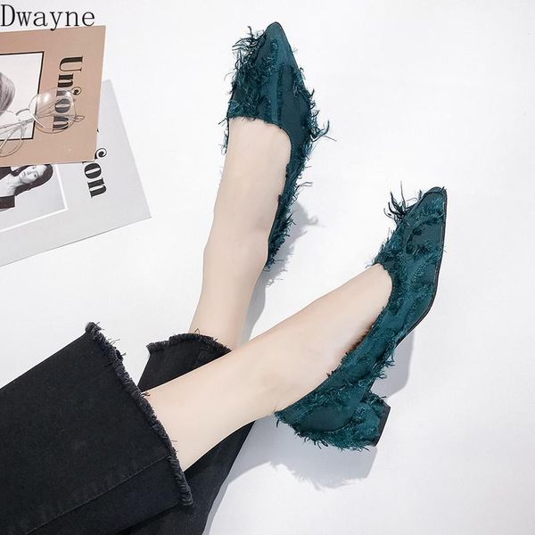 

dress shoes polka dot single korean wild high heels 2021 fall pointed shallow mouth work breathable square heel womens, Black