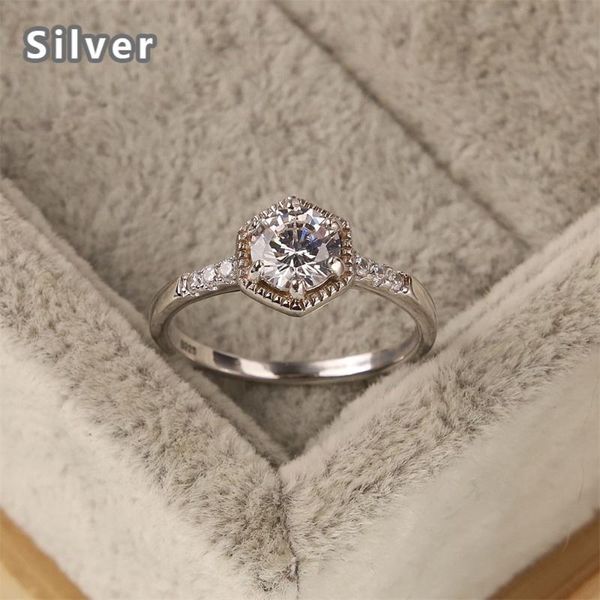

cluster rings -selling europe and the united states fashion 925 sterling silver ring with six arrises platinum zircon crystal jewelry gift, Golden;silver
