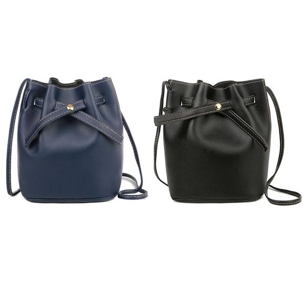 

evening bags 2 pcs ladies bag pu leather messenger shoulder solid color bucket handbag women's handbag,black & blue