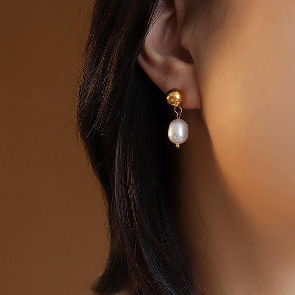 

stud luxury female frechwater pearl earrings for women christmas gift pierced jewelry fashion stainless steel men eardrop 2021, Golden;silver