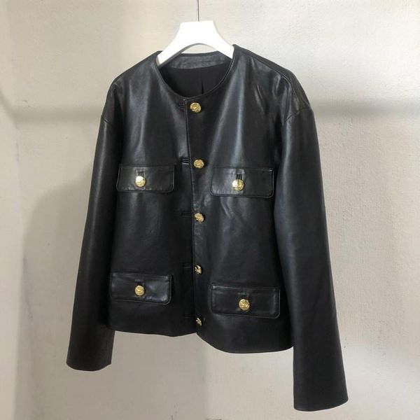 

women's jackets 2021 autumn and winter fragrant goat skin leather coat gold buckle short jacket ke haining, Black;brown