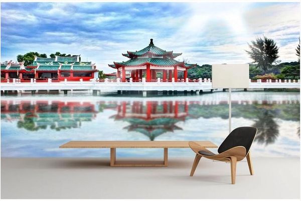 

wallpapers custom po 3d wallpaper fresh water city pavilion lotus pond home decor living room wall murals for walls 3 d