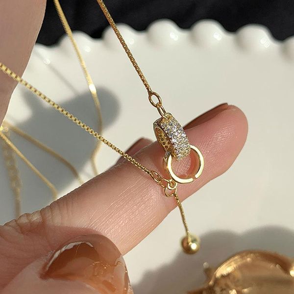 

chains 925 sterling silver necklace exquisite micro zircon double circle pendant chain clavicle elegant wedding jewelry