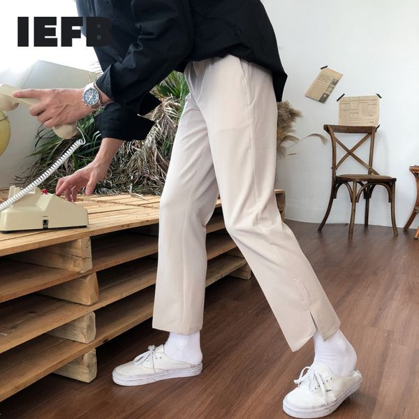 

iefb /men's wear korean trendy spring suit pants for male irregular vent bottoms casual ankle-length pants y1208 210524, Black
